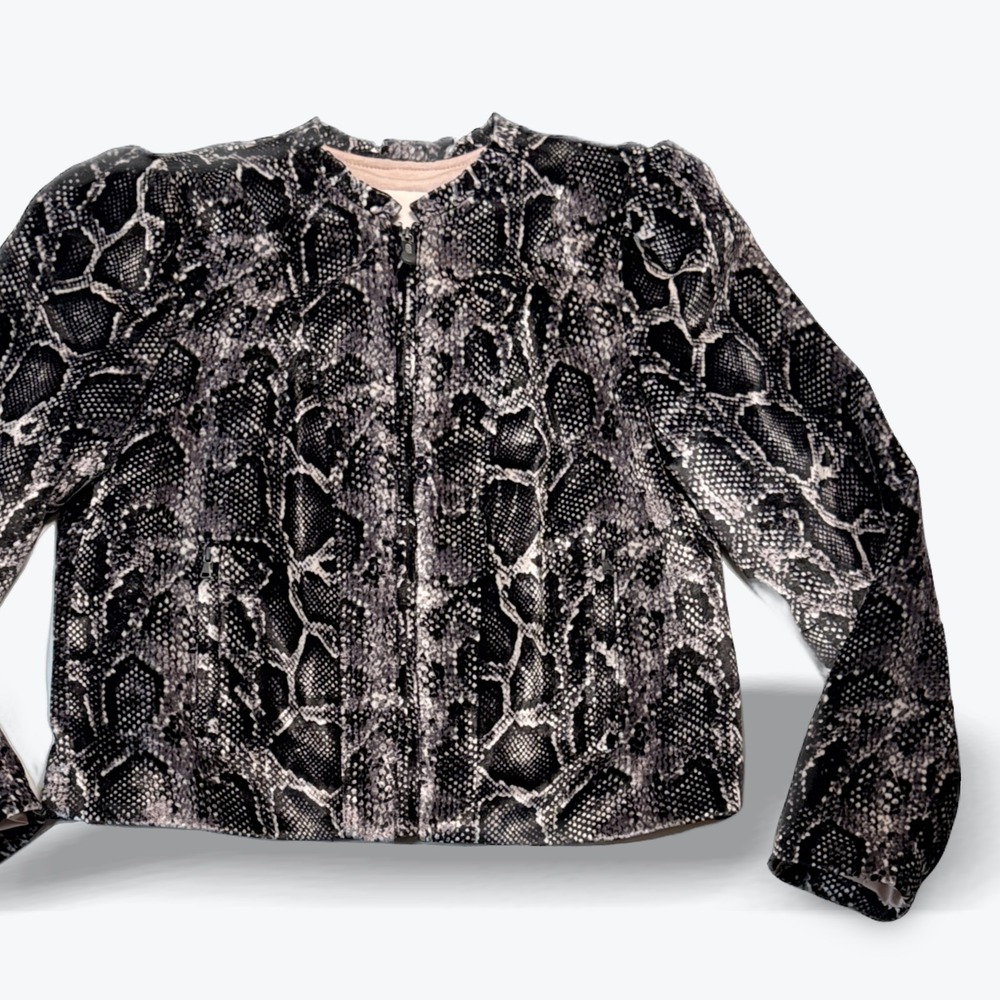 Rebecca Taylor Jacket Puff Sleeve Snakeskin Print Womens Small Rayon Silk Velvet